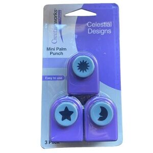 Fiskars Creativeworks Mini Palm Punch Celestial Designs Sun, Moon, Star Sealed